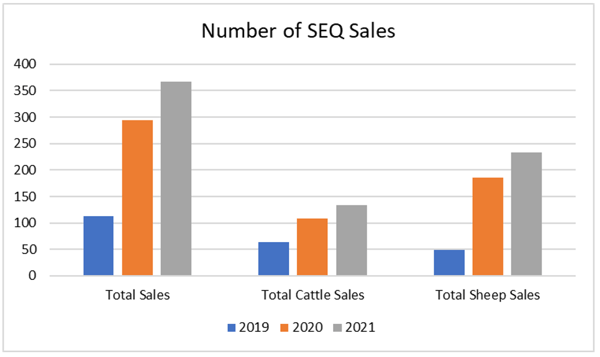 2021 Busiest Stud Season in AuctionsPlus History - Number of SEQ Sales