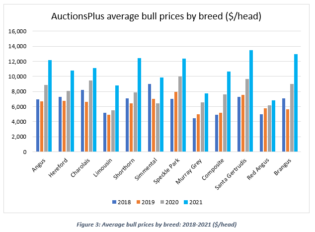 AuctionsPlus markepulse average bull prices by bread head 22.6.22