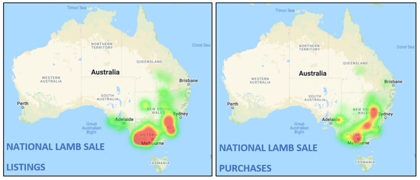 Auctionsplus Sheep & Lamb Comments National Lamb sale listings and purchases heatmap 6.5.22