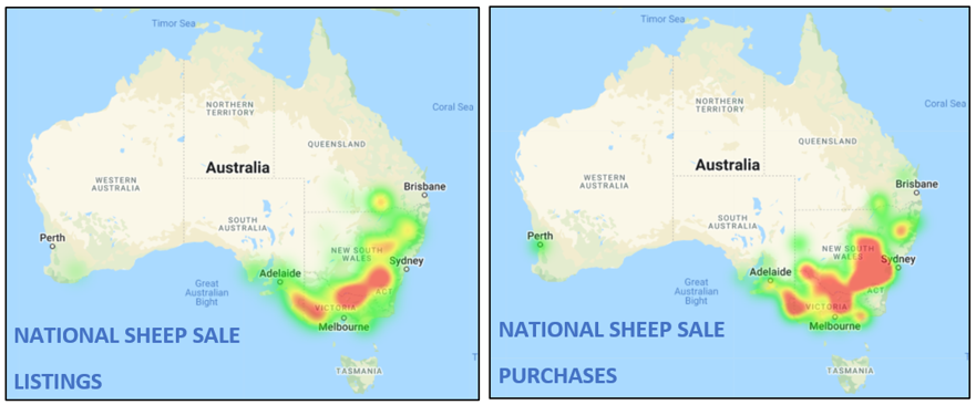 Auctionsplus Sheep & Lamb Comments National Sheep sale listings and purchases heatmap 6.5.22