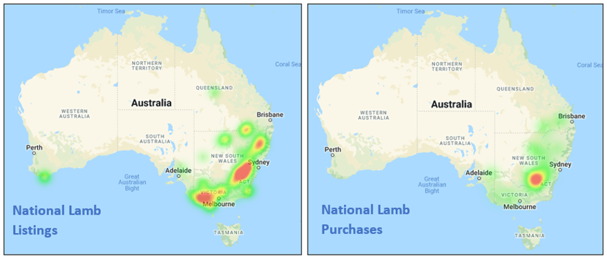 Auctionsplus marketpulse 20.5.22 national lamb listings and national lamb purchases heatmap