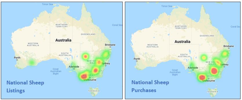 Auctionsplus marketpulse 20.5.22 national sheep listings and national sheep purchases heatmap