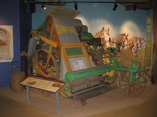 Auctionsplus the box An HV McKay Harvester on display at the Campaspe Run Rural Discovery Centre, Elmore, Victoria, Australia 8.9.22