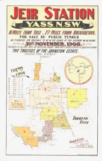 Auctionsplus the box Jeir Station, Yass, NSW. For sale by public tender. 1908 poster. Credit museum.hall.act.au 3.8.22