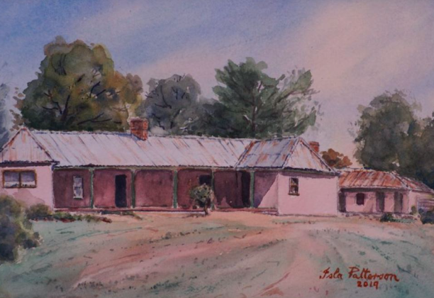 Auctionsplus the box The early colonial homestead was painted by watercolourist Isla Patterson and featured in an exhibition, A Palette of Pioneer Places.  3.8.22
