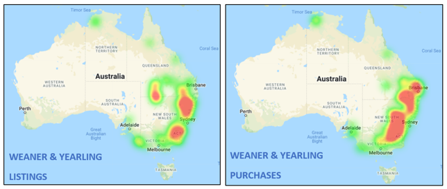 Auctionsplus weekly cattle comments 29.4.22 weaner & yearling listing and purchases heatmap