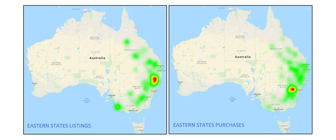 Eastern States Listings and Purchases Heatmap Cattle Comments 18.02.2022