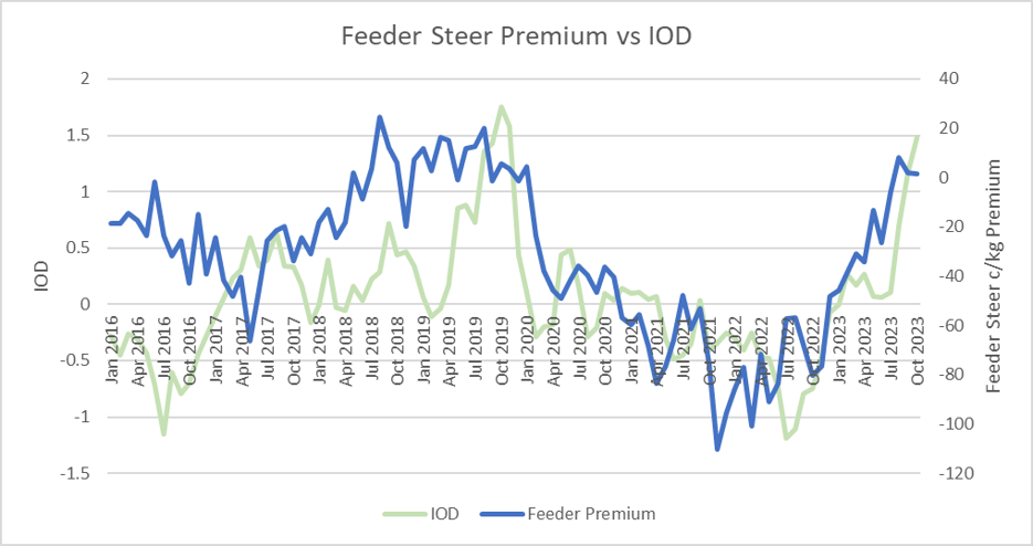 Feed steer premium vs IOD