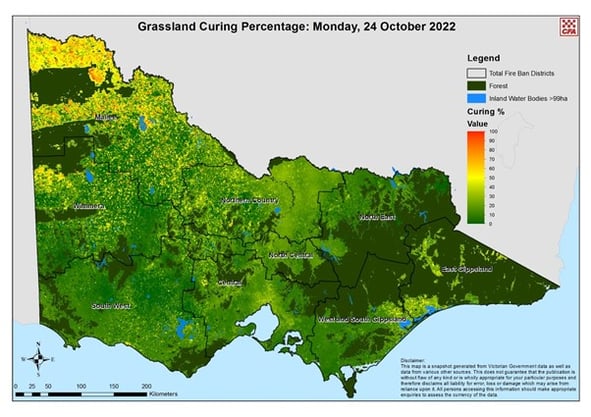 Grassland Curing Percentage - Monday 24 October 2022