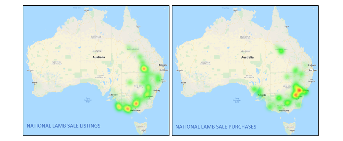 National lamb sale listing and lamb sale purchases heat map 25.02.2022