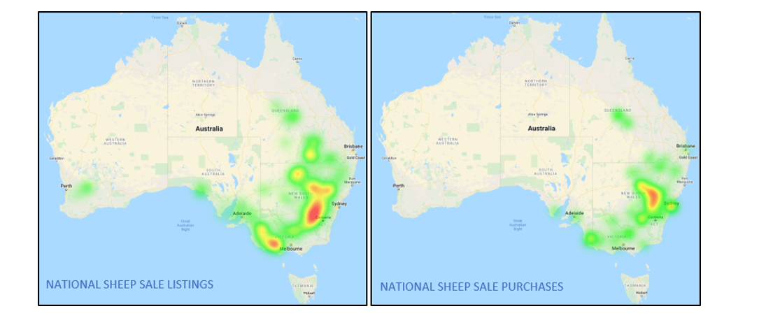 National sheep sale listing and sheep sale purchases heat map 25.02.2022