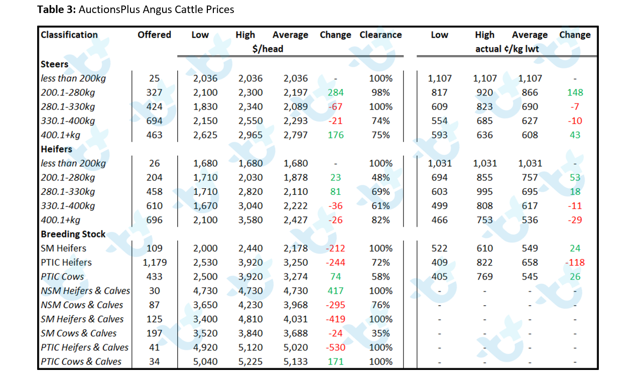 Table 3 Auctionsplus angus cattle prices cattle comments 11.02.2022-2