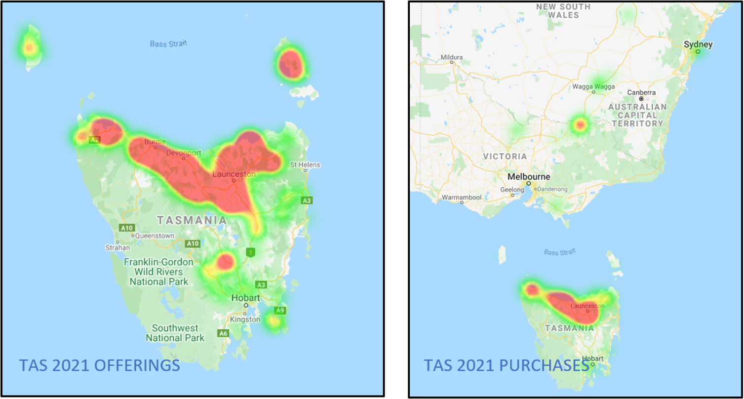 Tasmania feeling the cattle market heat in 2021 - Offerings Heatmap