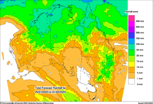 Total Forecast Rainfall - 25.01.23 to 1.02.23