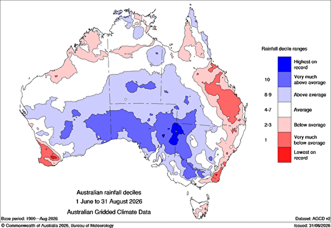Winter rainfall deciles actuals 2026