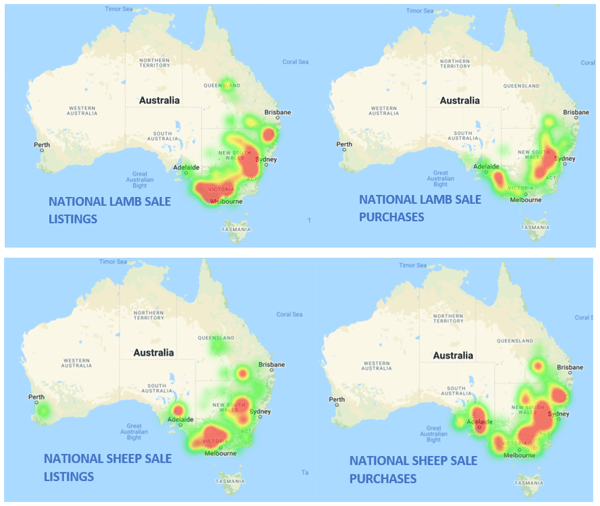 heatmap of sheep and lamb listings and purchases